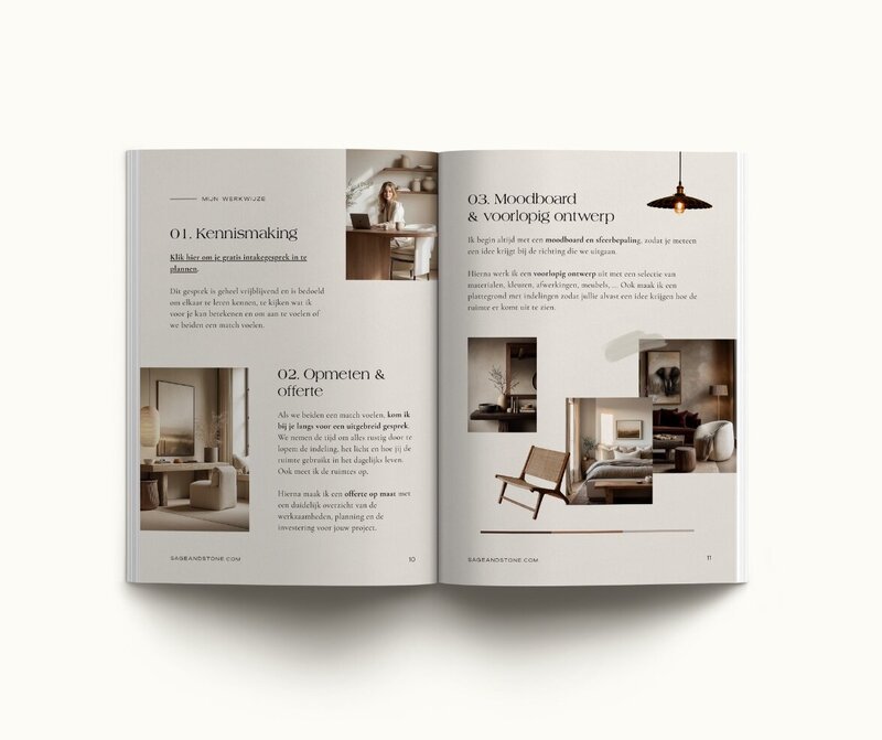 Brochure template voor interieurontwerpers Sage & Stone 9
