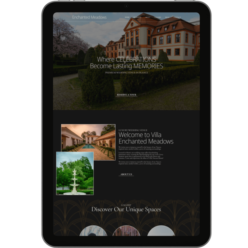 ipad with a display of a website for wedding venue