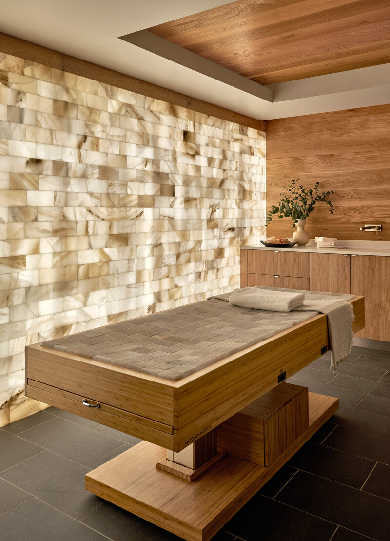 Spa at Gurney’s Montauk designed by JSF Design, featuring a backlit onyx wall