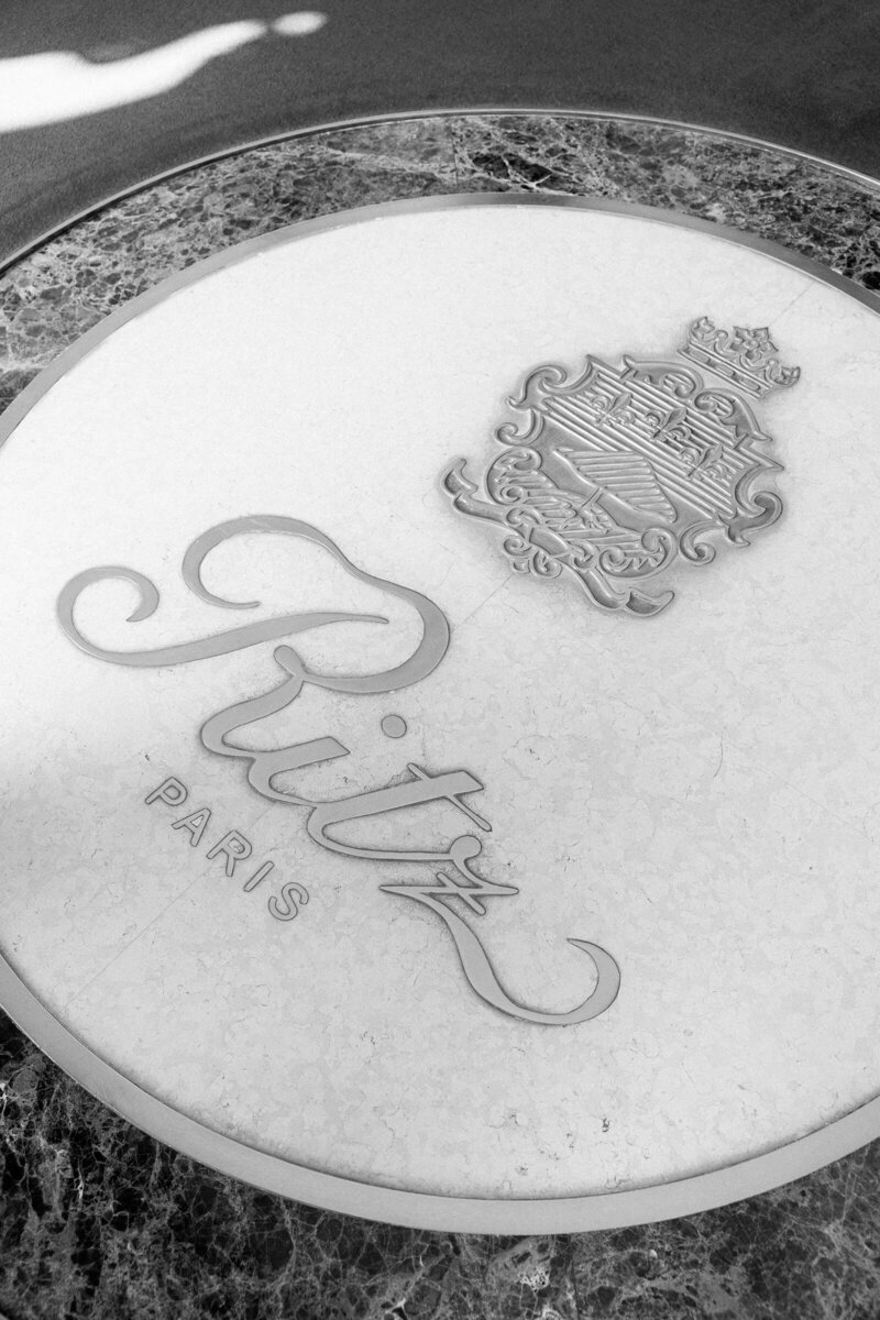 Ritz Paris logo on the floor of the iconic hotel.