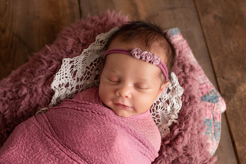 Milwaukee Newborn Photo baby girl in pink in studio sleeping | Glory Be Photography by Tara Bos