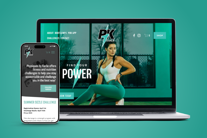 Laptop and Phone Screen with Physiques by Karlie Website home page on screen designed by Amanda Newman Design in Paducah, Kentucky