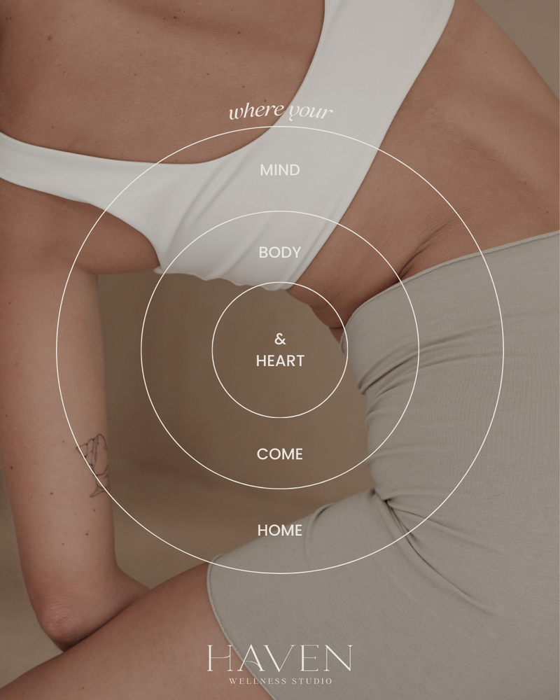 Holistic brand identity diagram for Haven Wellness Studio showing mind-body-soul alignment created by Her Higher Standard Design Studio in Phoenix.