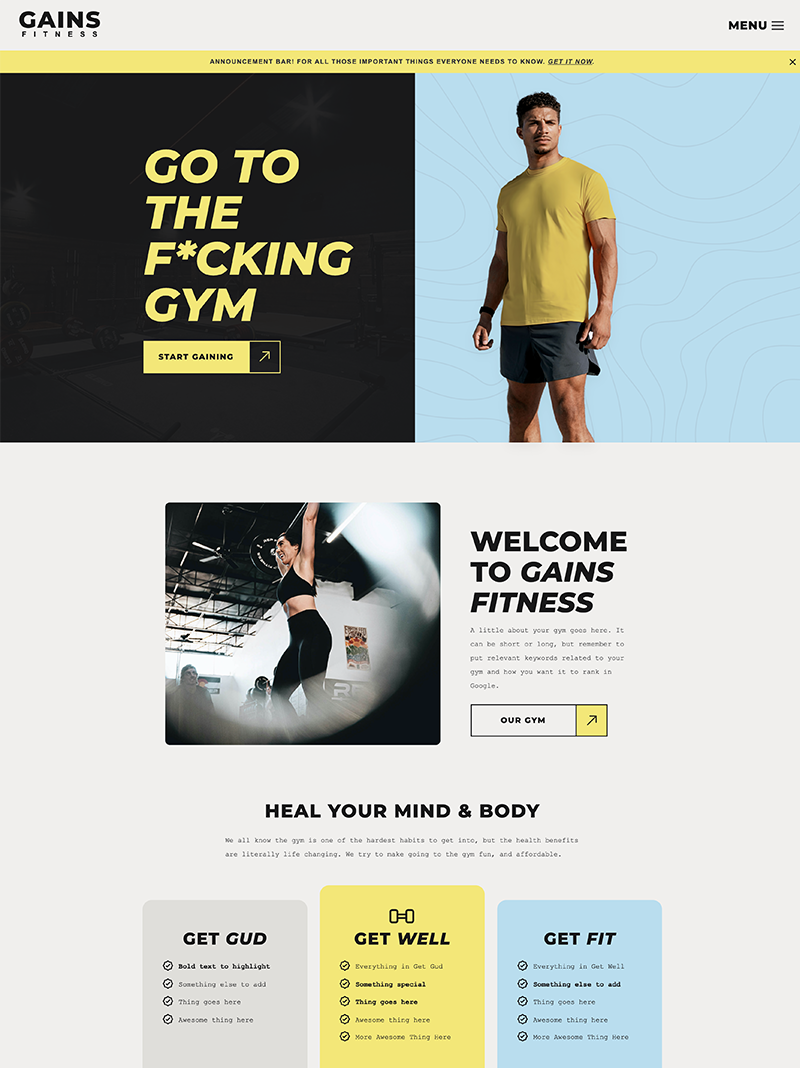 Gains Showit Website Template