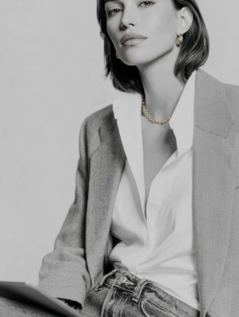 Pam sitting at her desk in front of a window writing out a podcast strategy plan