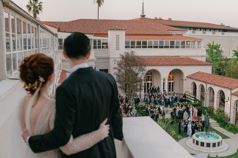 Bride and groom portrait captured in the historic architecture of the Ebell of Los Angeles