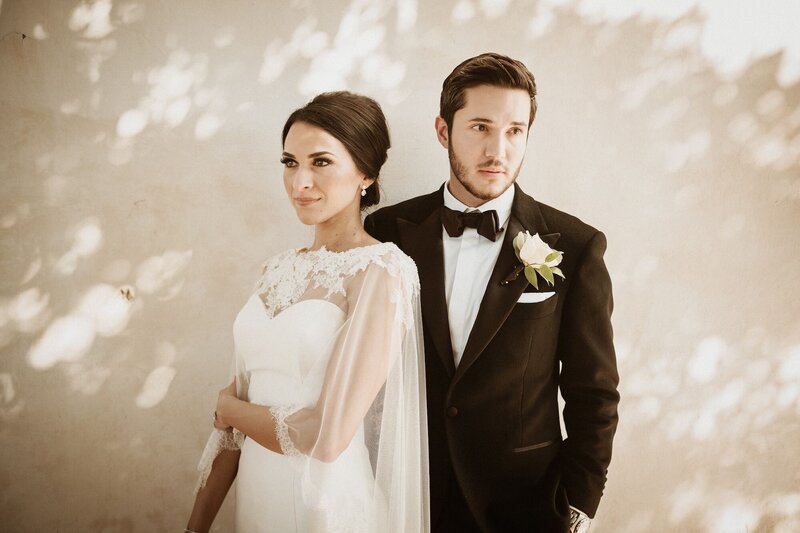 Bride and groom editorial pose at Westin Riverwalk