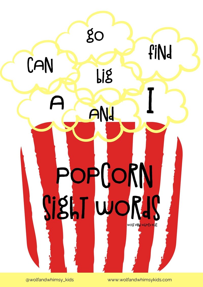 Popcorn Sight Word Mindful Activity for Kids from Wolf and Whimsy Kids