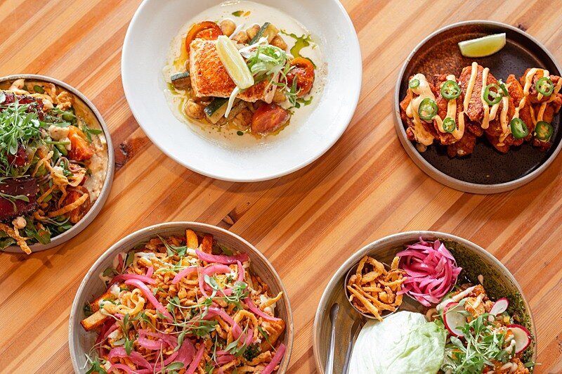 close up of gorgeous plates and dishes of food