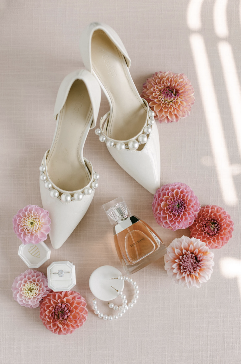 Blush linen styling mat for romantic wedding flat lays