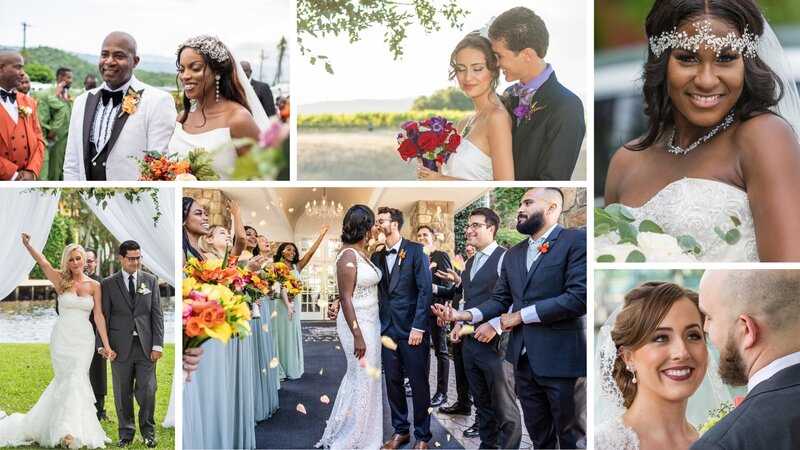 A photo collage showcasing moments of a bride and groom, created by a Miami wedding photographer