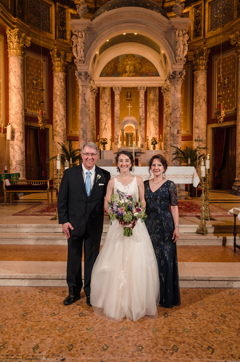 Bride and family at a Chicago church
