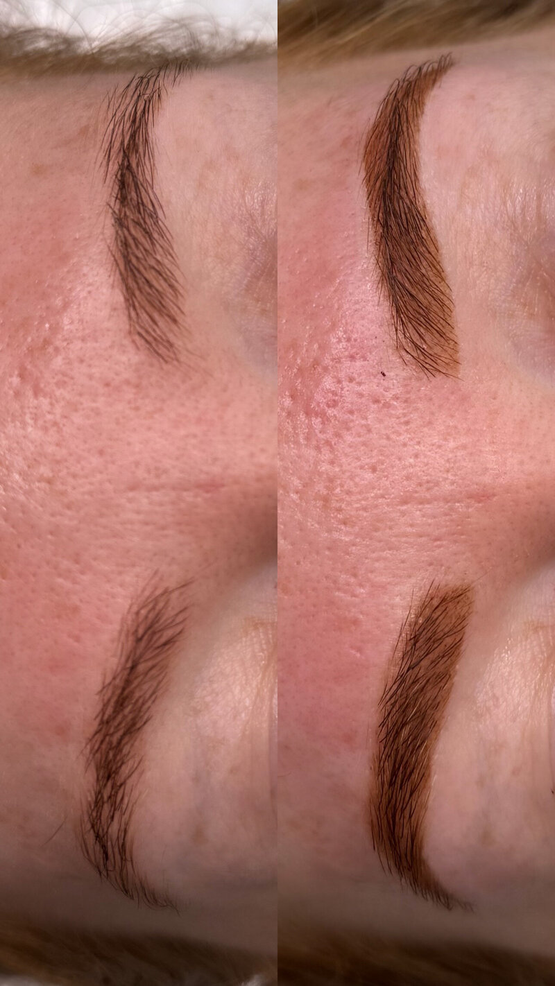 Warm-toned brow tint to match red hair and enhance light brows in West Springfield MA by Essentials By Nicole