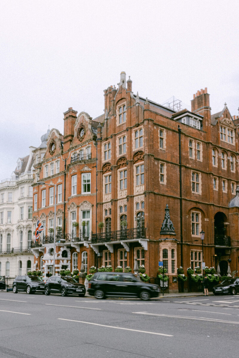 A wedding day photo of the street architecture in London