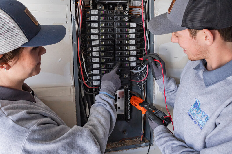 Electricians in Albuquerque working on an electric panel