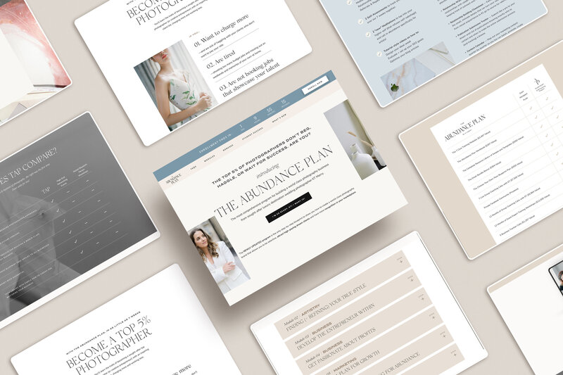 Mockup of screenshots of website designs and branding