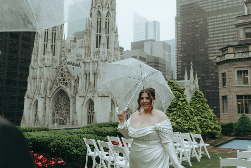 bride smiling at groom before 620 loft & garden elopement in front of saint patricks cathetral shot by Elsie Goodman Photography | NYC Elopement Packages