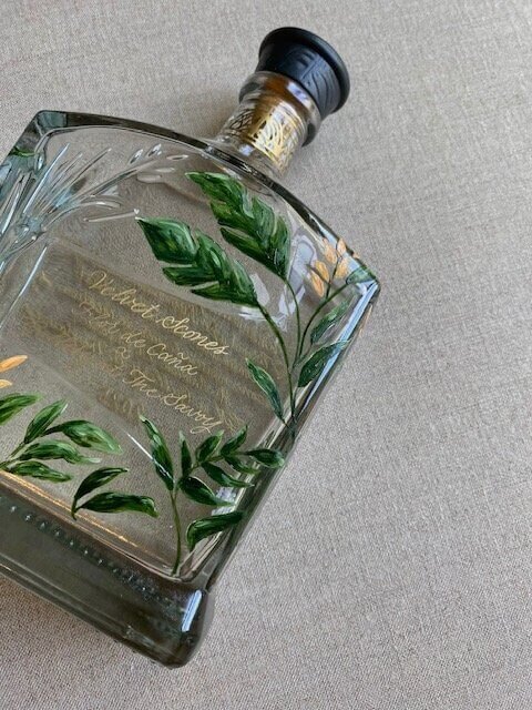 hand painted and engraved rum bottle