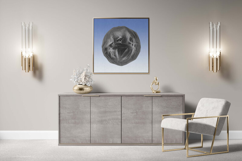 Fine Art Canvas with a gold frame featuring Project Stardust micrometeorite NMM 3661 for luxury interior design