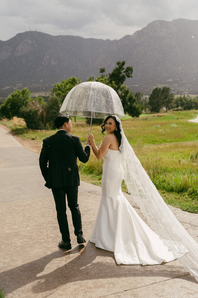 Colorado Springs mountain destination wedding portrait of bride and groom.