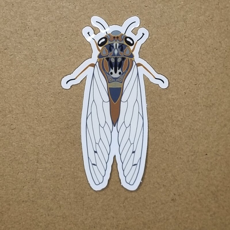 Celebrate the beauty of nature with this 75mm cicada sticker, featuring original artwork inspired by the intricate form of this iconic insect. Printed on durable, weatherproof vinyl and finished with a protective laminate, it’s designed to last—indoors or out. Perfect for decorating laptops, water bottles, notebooks, or outdoor gear, this sticker adds a touch of the wild wherever it's placed.