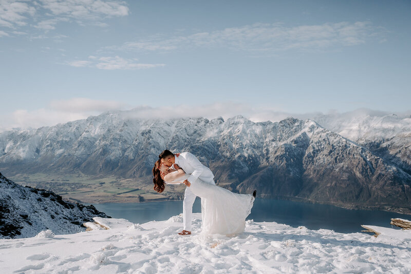 bride and groom winter elopement in queenstown new zealand