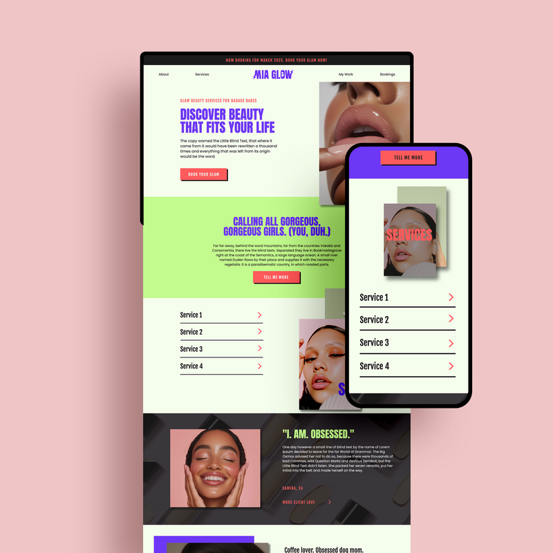 A mockup of a Showit website template designed by Mighty Bean Co.