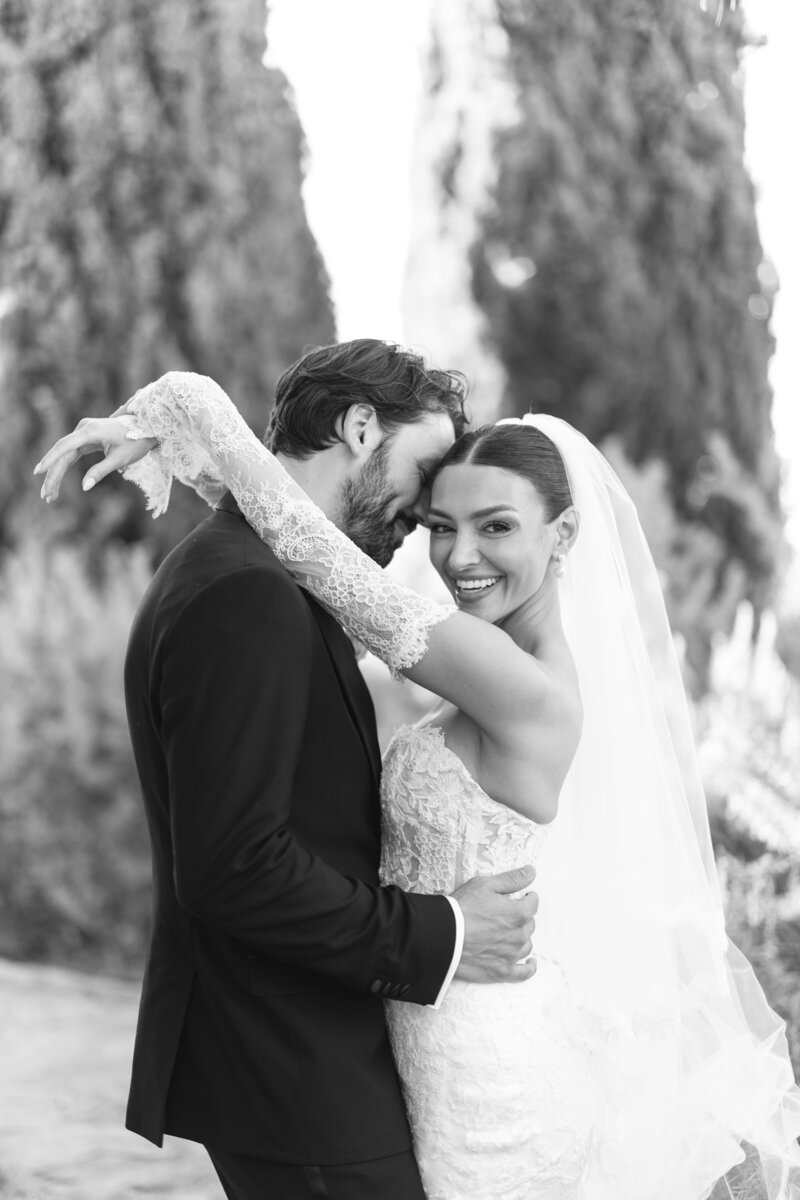 bride and groom black and white photo