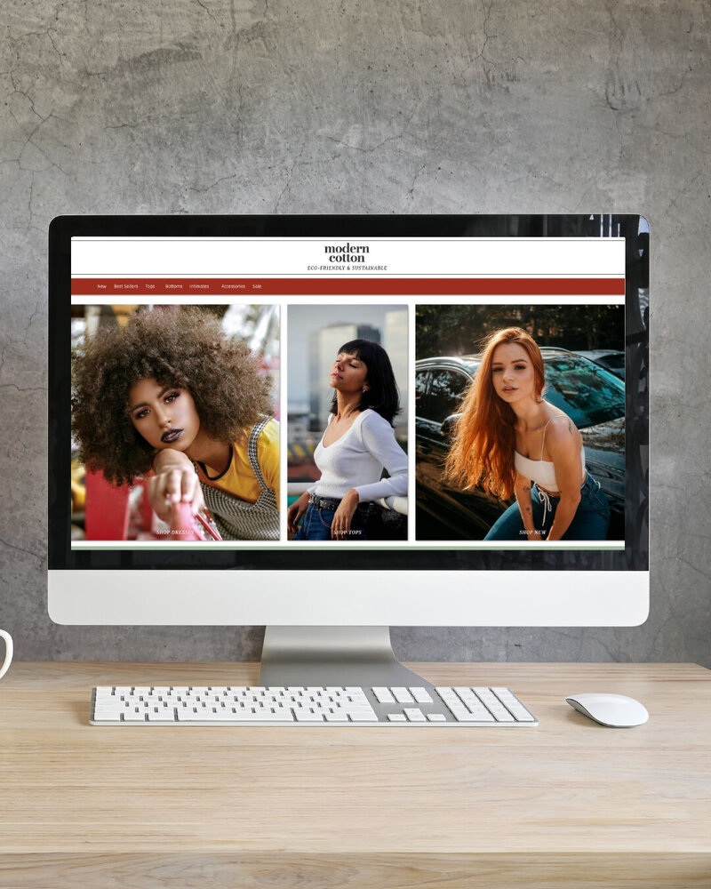 iMac screen mockup displaying an eco-friendly fashion website, used to promote a 1-page SEO audit service for small business websites.