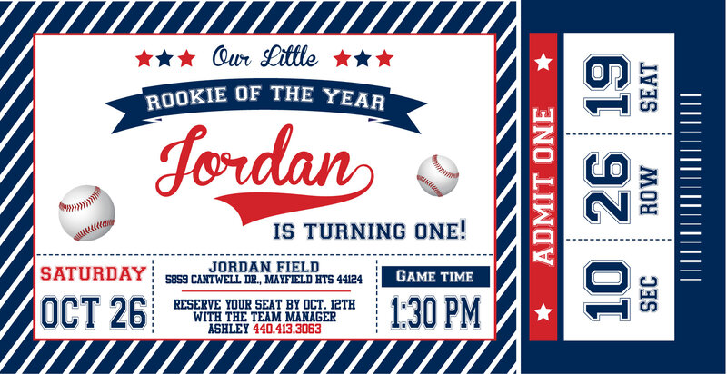 Basbeall ticket themed birthay invitation