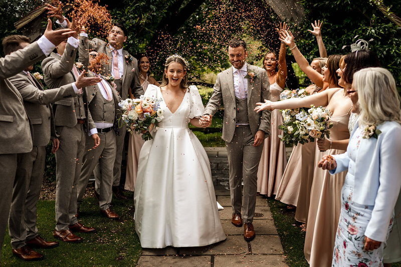 Colorful bouquets and bridesmaid dresses