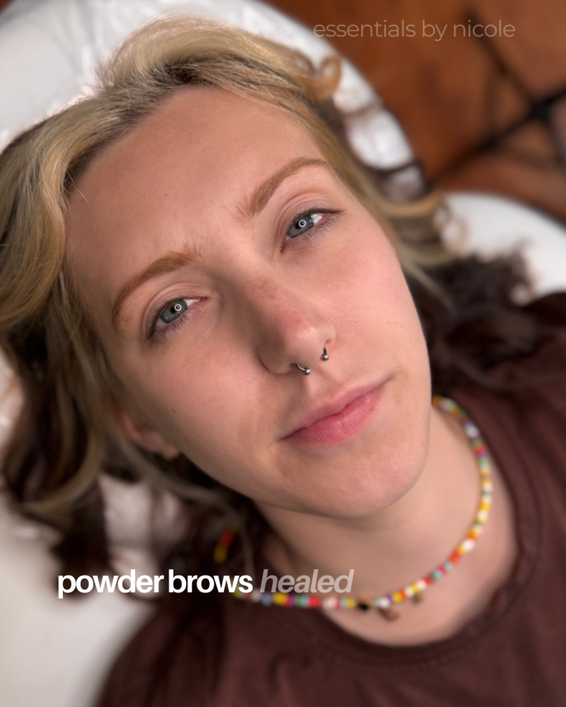 healed tattooed eyebrows with powder brow technique at Essentials by Nicole in West Springfield, MA