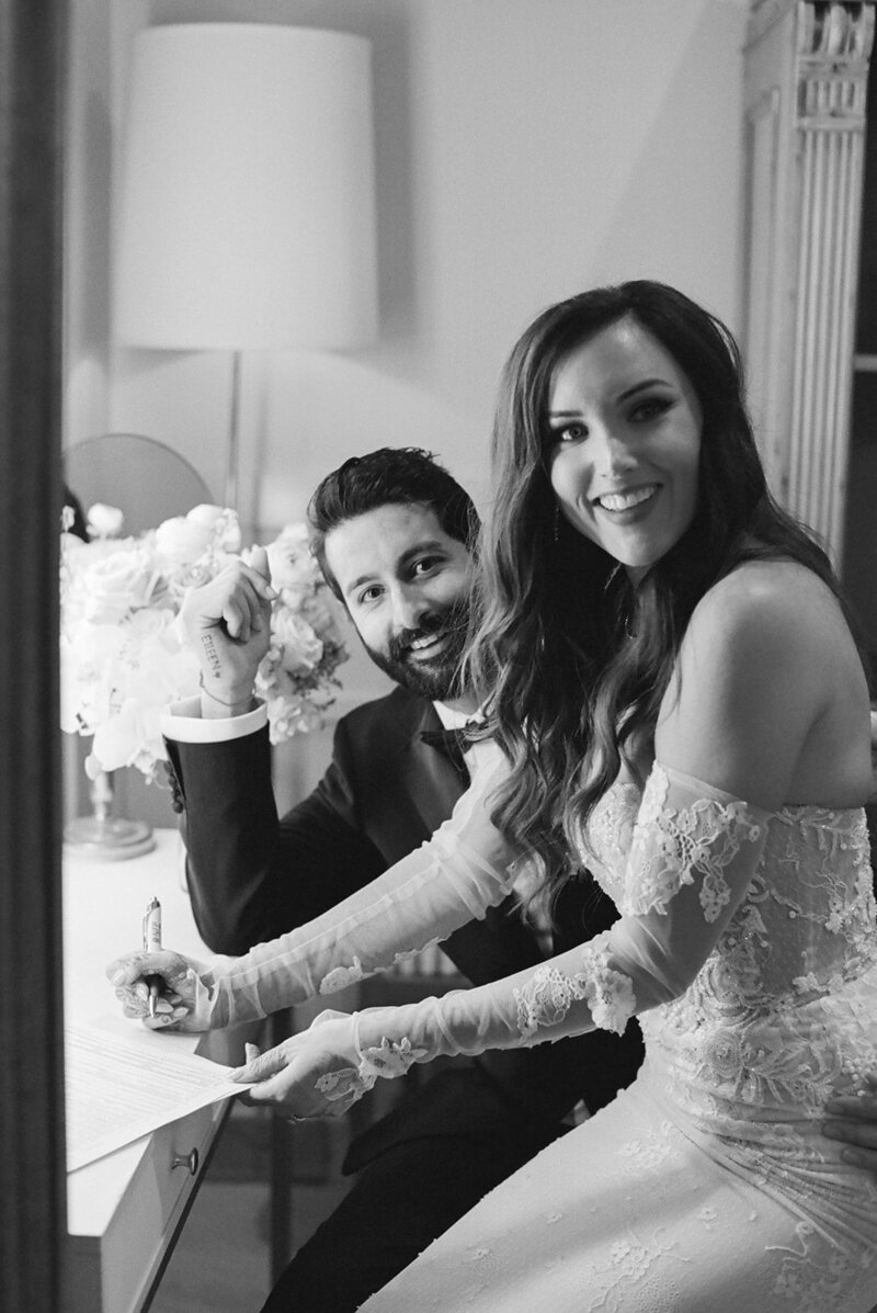 bride and groom walking back down the aisle together after their wedding ceremony