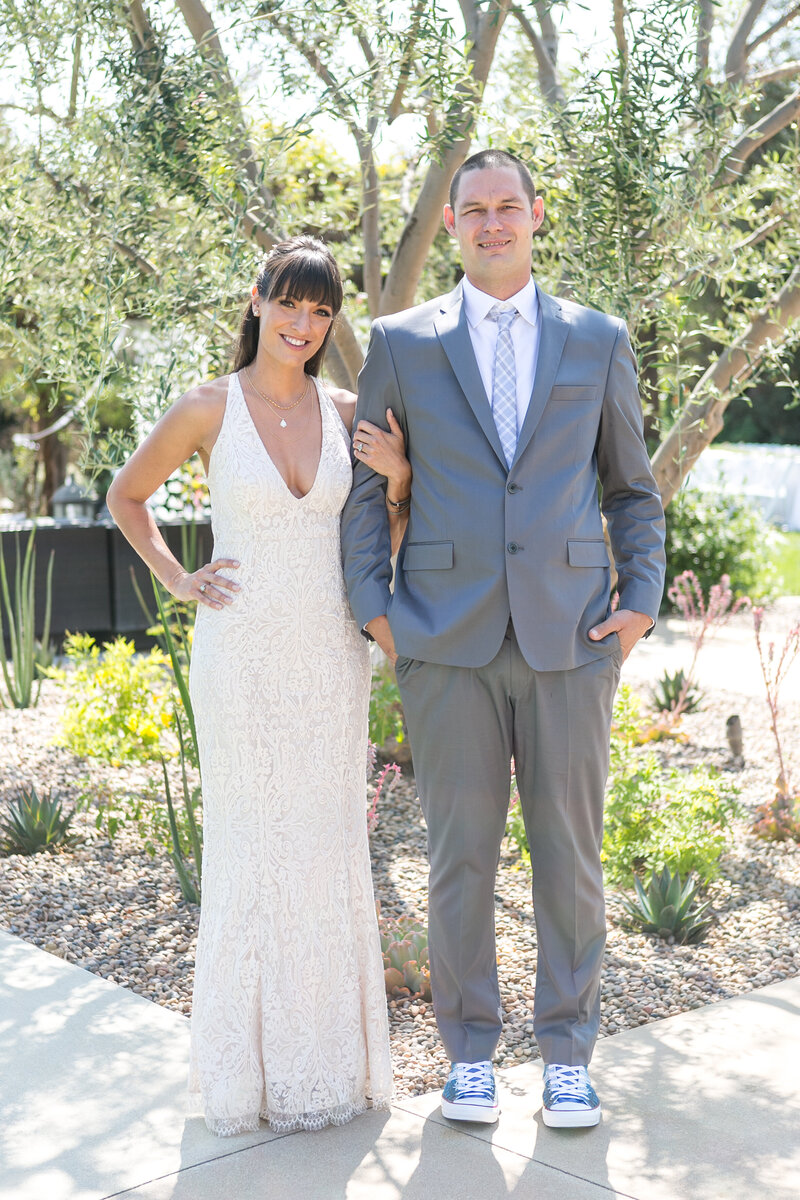 Bride and groom at their beautiful backyard wedding.