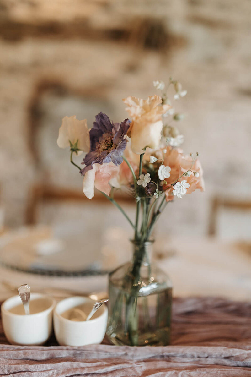 Floral bud vases at Dewsall Court