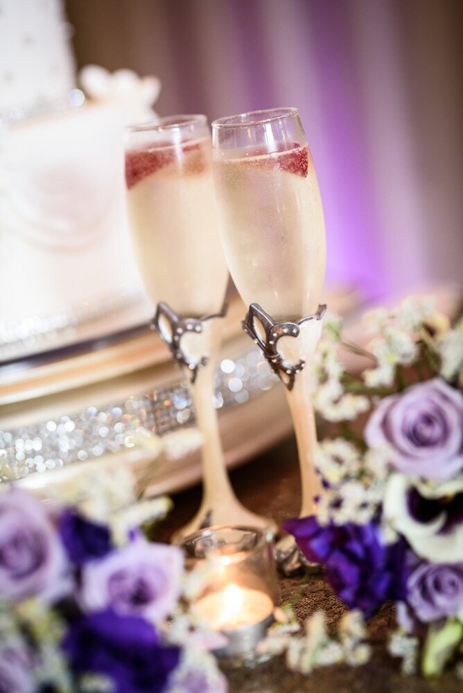 Champagne glasses with strawberries at Southern Oaks wedding