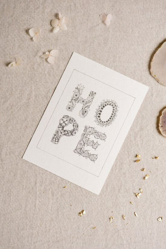 illistration print showing the word hope