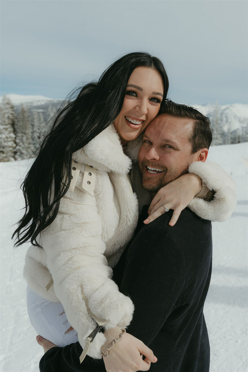 Aspen winter engagement photography on Ajax Mountain