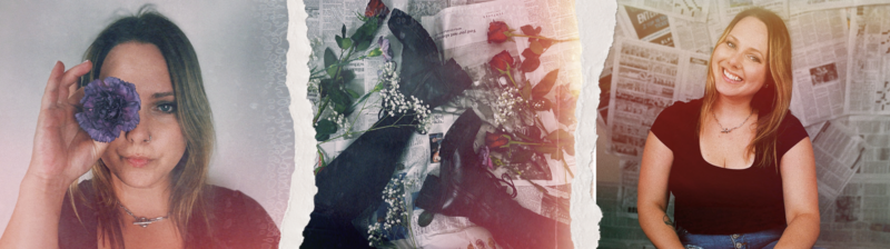 Three photo collage of Kristina, a life coach for women, with ripped paper separating them.