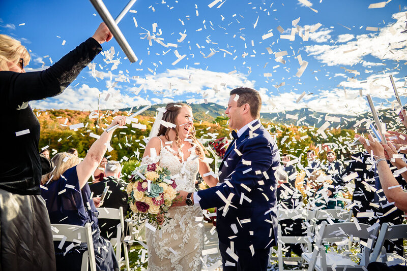 Couple Kissing after wedding ceremony in Vermont