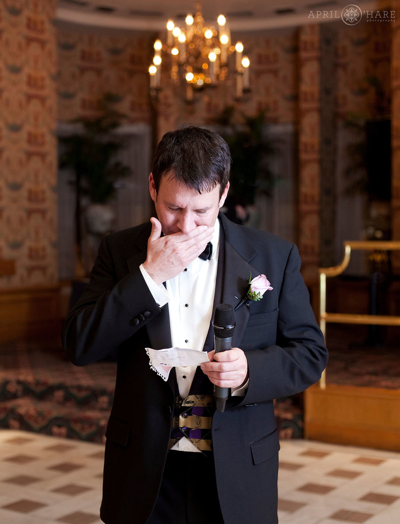 Speech inside the luxurious Brown Palace Hotel Wedding Reception