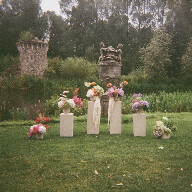 Wedding flower and pedestal installation