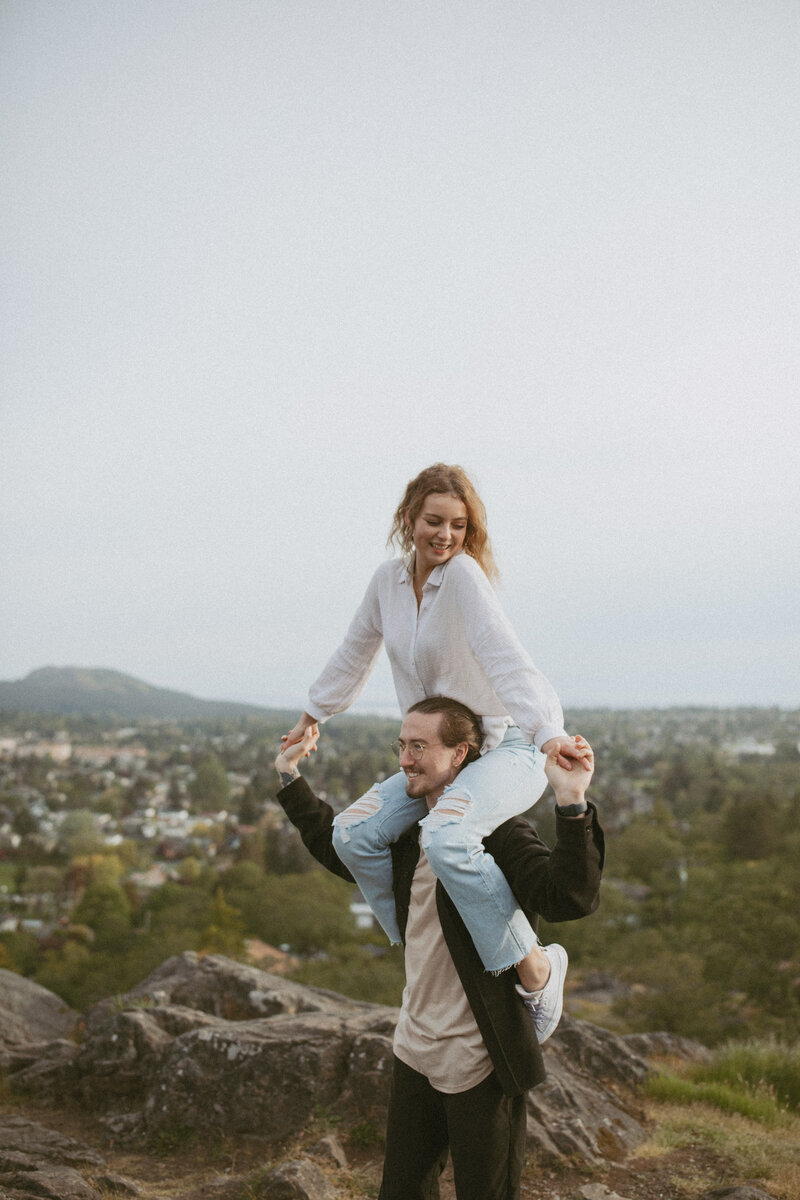woman touching man's chin