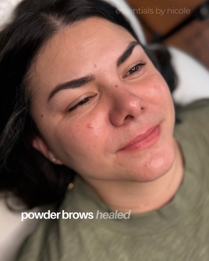 healed natural tattooed eyebrows using powder brow technique at Essentials by Nicole in West Springfield, MA