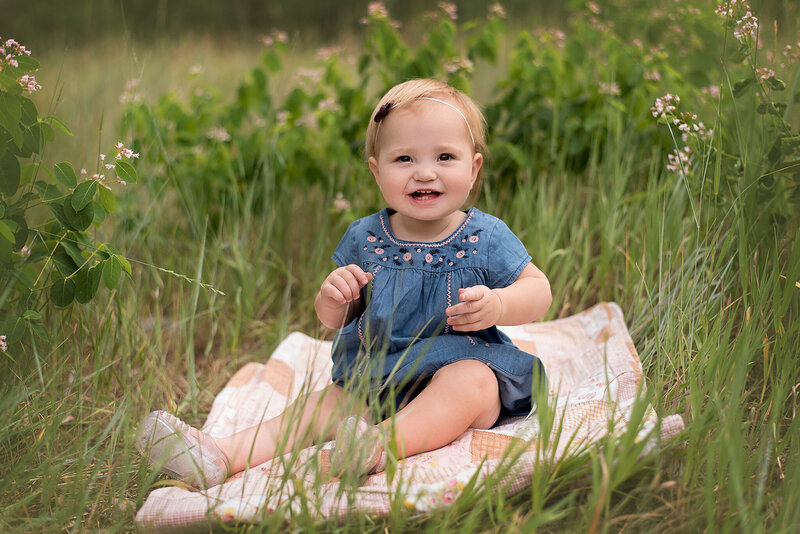 First birthday photo shoot in the grass