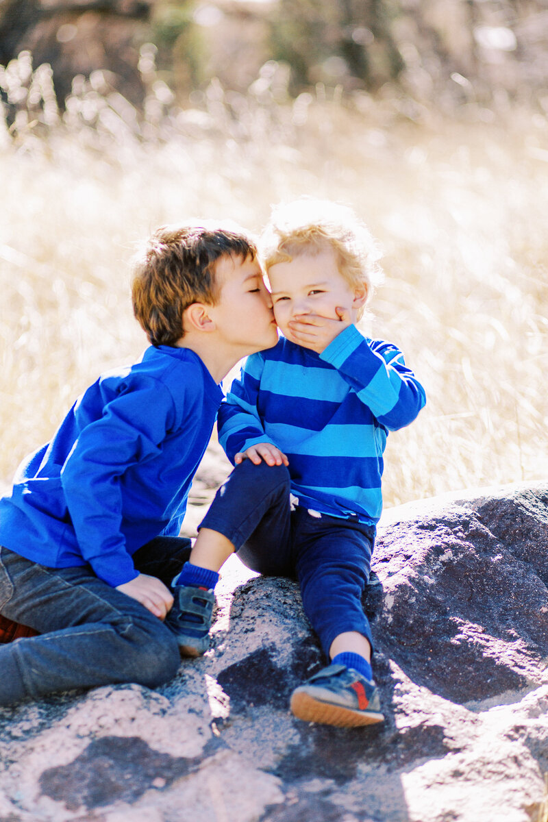 young brothers wearing blue post for a photo