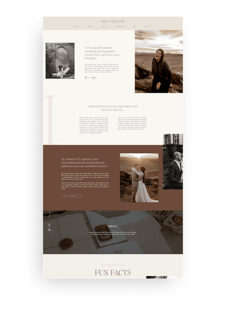 Editorial Showit website template for wedding photographer