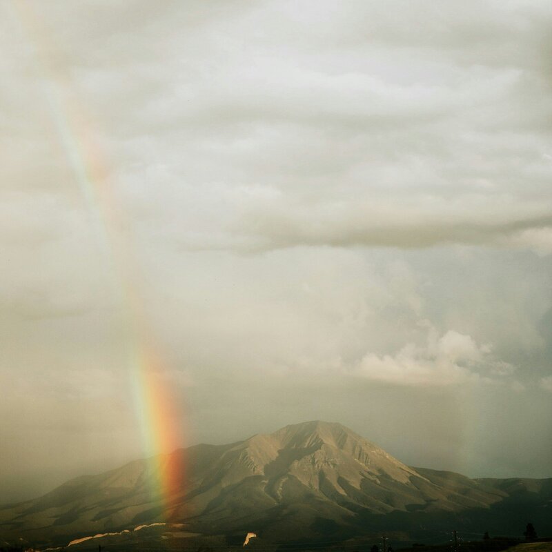 a rainbow in the sky