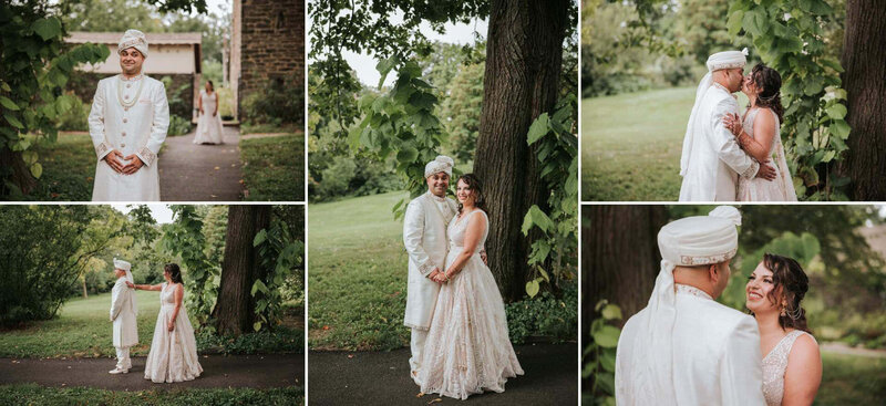 Couples first time seeing each others outfits at Bartram's Garden in Philadelphia