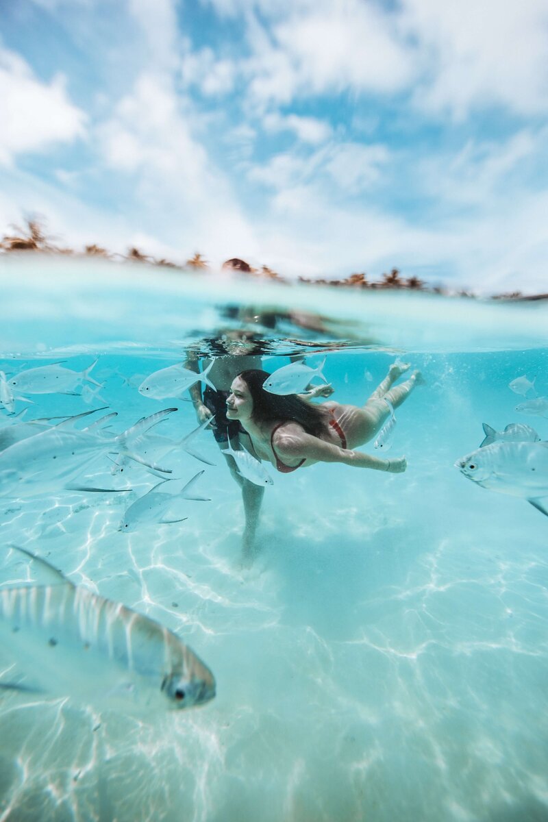 underwater swimming in clear waters